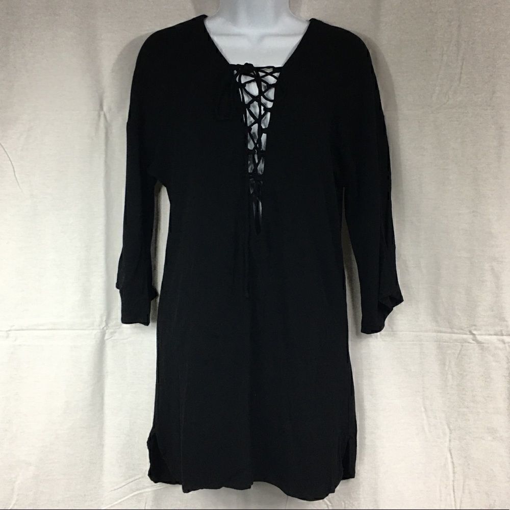 Flynn Skye Small black lace up front dress rayon